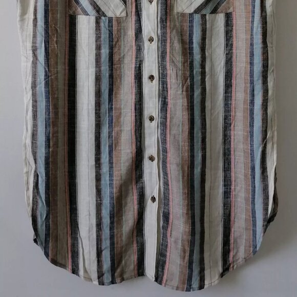 For The Republic Women's Multicolor Long Side Slit Striped Button-Up Top Size L - Picture 5 of 6